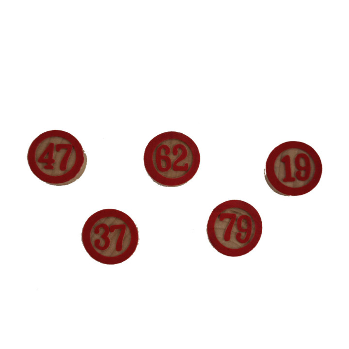Jeton loto numéroté bois rouge | Pièce Manquante