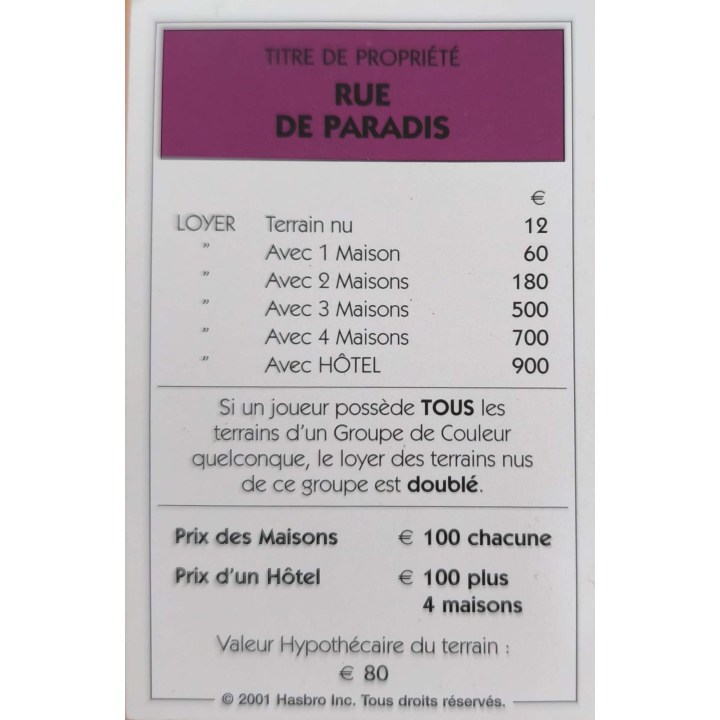Carte propriété Monopoly - Toutes éditions | Pièce Manquante